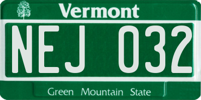 VT license plate NEJ032