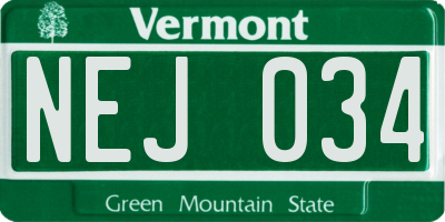 VT license plate NEJ034