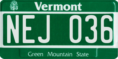 VT license plate NEJ036