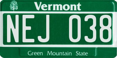 VT license plate NEJ038