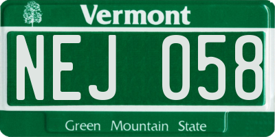 VT license plate NEJ058
