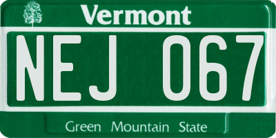 VT license plate NEJ067