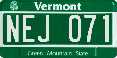 VT license plate NEJ071