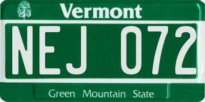 VT license plate NEJ072
