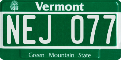 VT license plate NEJ077