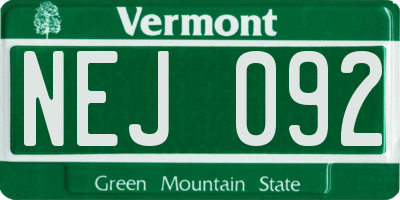 VT license plate NEJ092