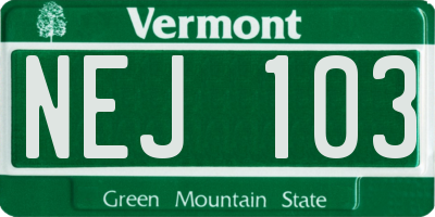 VT license plate NEJ103