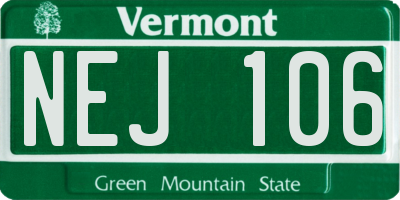 VT license plate NEJ106