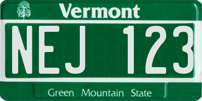 VT license plate NEJ123