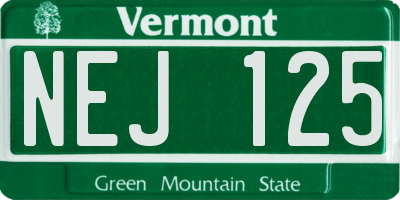 VT license plate NEJ125