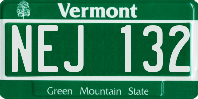 VT license plate NEJ132