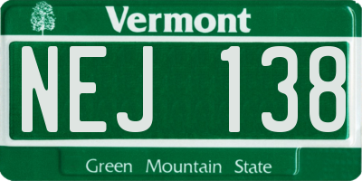 VT license plate NEJ138