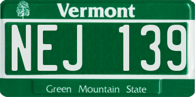 VT license plate NEJ139