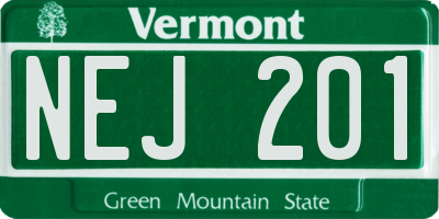 VT license plate NEJ201