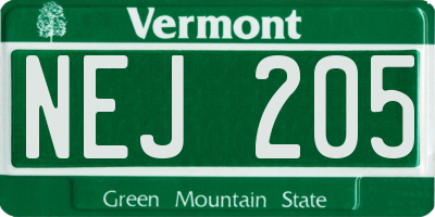 VT license plate NEJ205