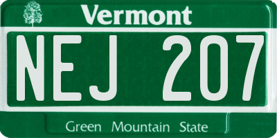 VT license plate NEJ207