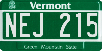VT license plate NEJ215