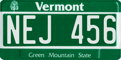 VT license plate NEJ456