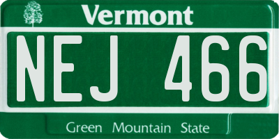 VT license plate NEJ466