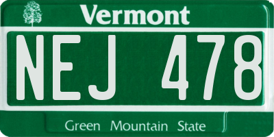 VT license plate NEJ478
