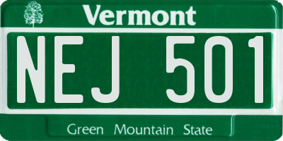VT license plate NEJ501