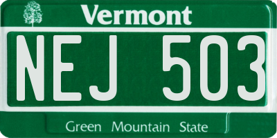 VT license plate NEJ503