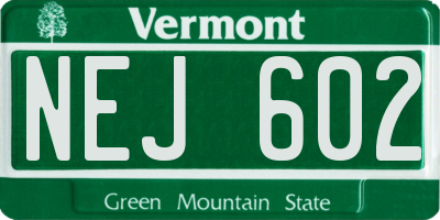 VT license plate NEJ602