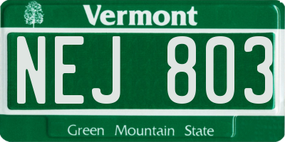 VT license plate NEJ803