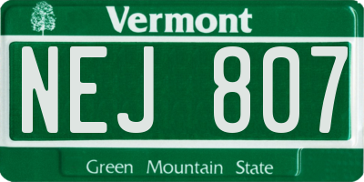 VT license plate NEJ807