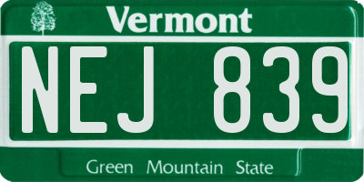 VT license plate NEJ839