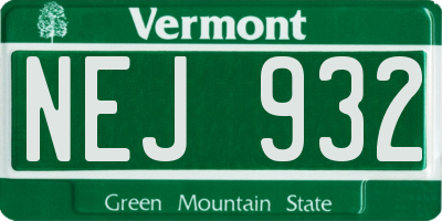 VT license plate NEJ932