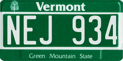 VT license plate NEJ934