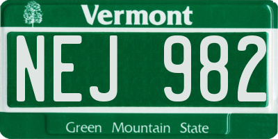 VT license plate NEJ982