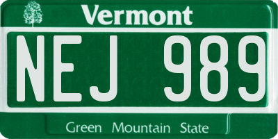 VT license plate NEJ989