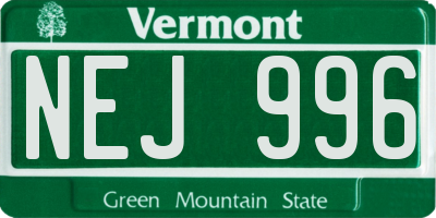 VT license plate NEJ996