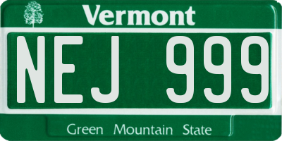 VT license plate NEJ999