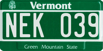 VT license plate NEK039