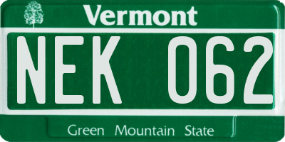 VT license plate NEK062