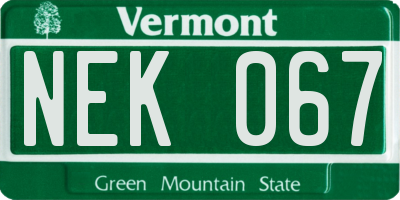 VT license plate NEK067