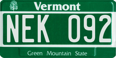 VT license plate NEK092
