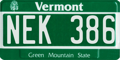VT license plate NEK386