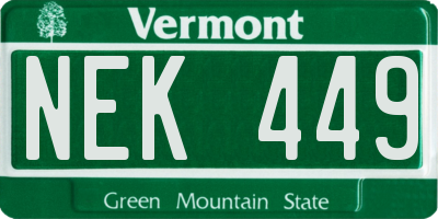 VT license plate NEK449