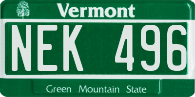 VT license plate NEK496