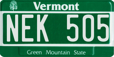 VT license plate NEK505