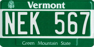 VT license plate NEK567