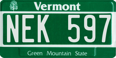 VT license plate NEK597