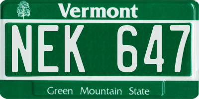 VT license plate NEK647