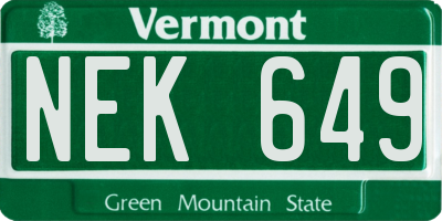 VT license plate NEK649
