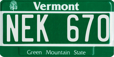 VT license plate NEK670