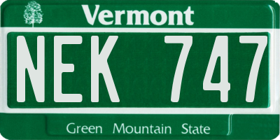 VT license plate NEK747
